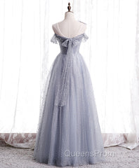 Gray Aline Long Evening Prom Dress, One Shoulder Gray Evening Party Dress