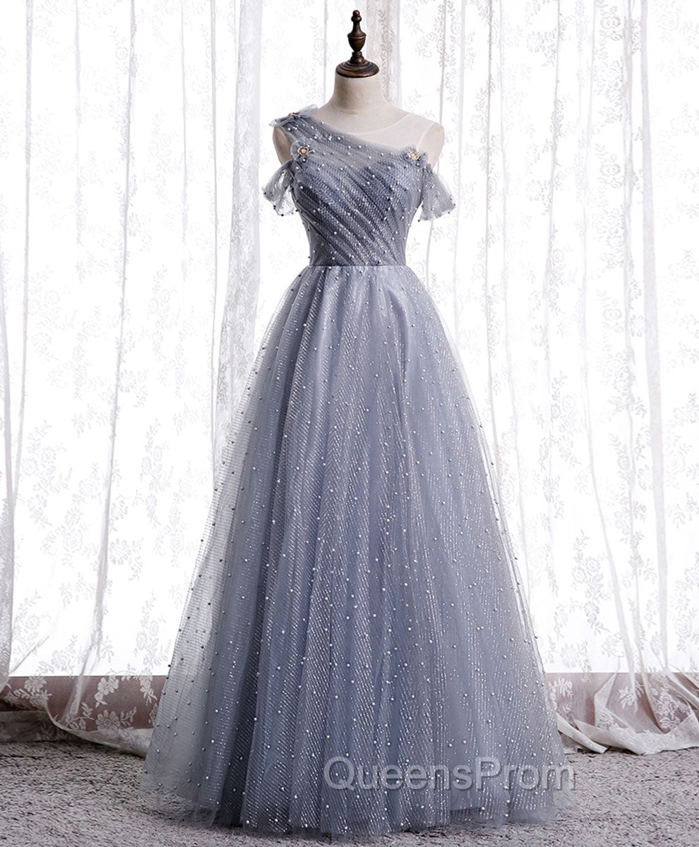 Gray Aline Long Evening Prom Dress, One Shoulder Gray Evening Party Dress Main image