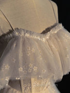 Gray blue/champagne Tulle Long Evening Prom Dress, Tulle Evening Graduation Dress