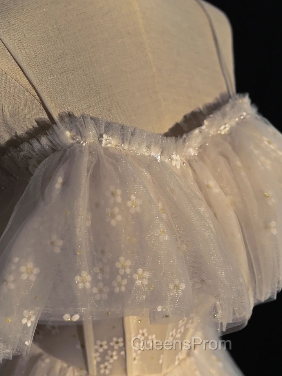 Gray blue/champagne Tulle Long Evening Prom Dress, Tulle Evening Graduation Dress