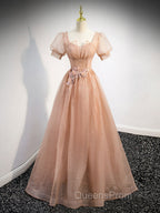 Gray Blue Tulle Sequin Long Evening Prom Dress, Gray Blue Evening Dress
