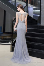 Deep V neck Backless Full of Bead Sequined Mermaid Long Prom Dresses