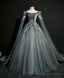Gray Green Tulle Lace Long Prom Dress Gray Tulle Formal Dress