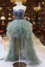 Gray  Tulle Strapless Evening Prom Dress