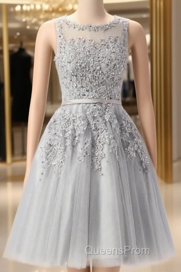 Gray Lace Short Beaded Homecoming Dress Main image