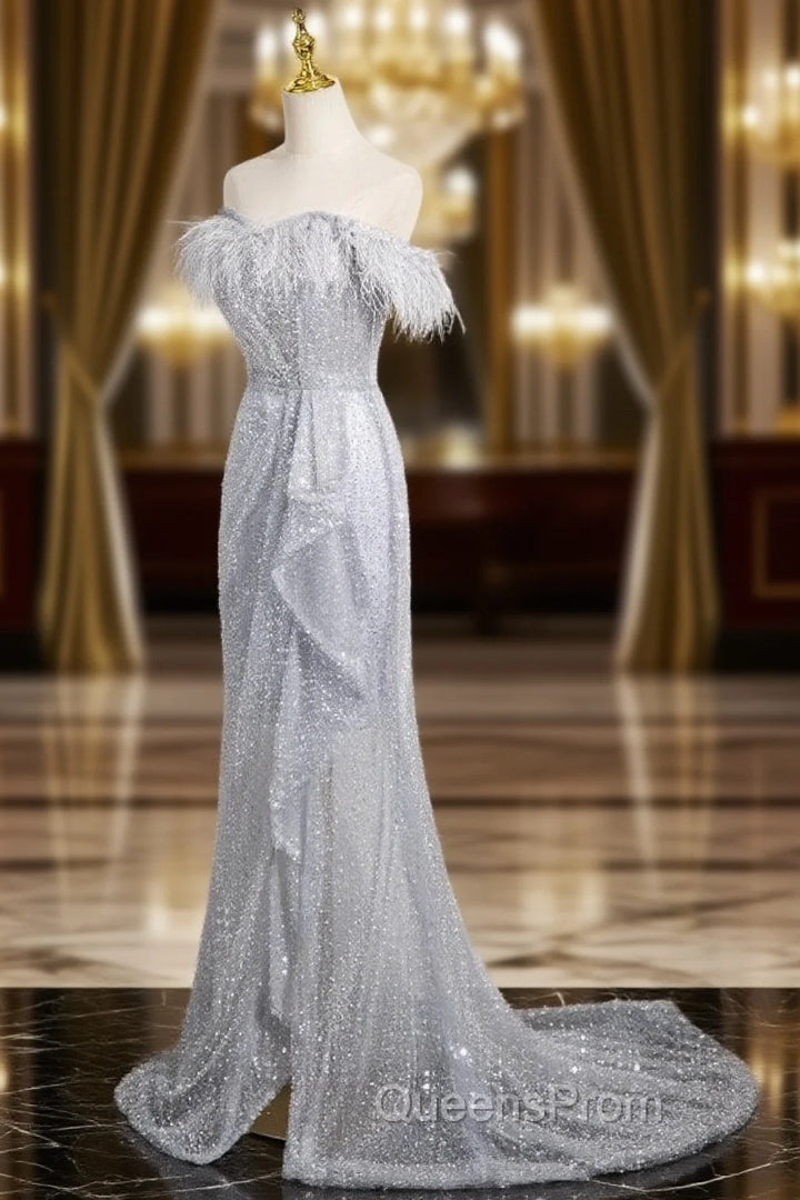 Gray Mermaid Sequins Beading Evening Prom Dress