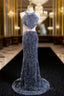 Gray Mermaid Sequins Halter Beading Evening Prom Dress