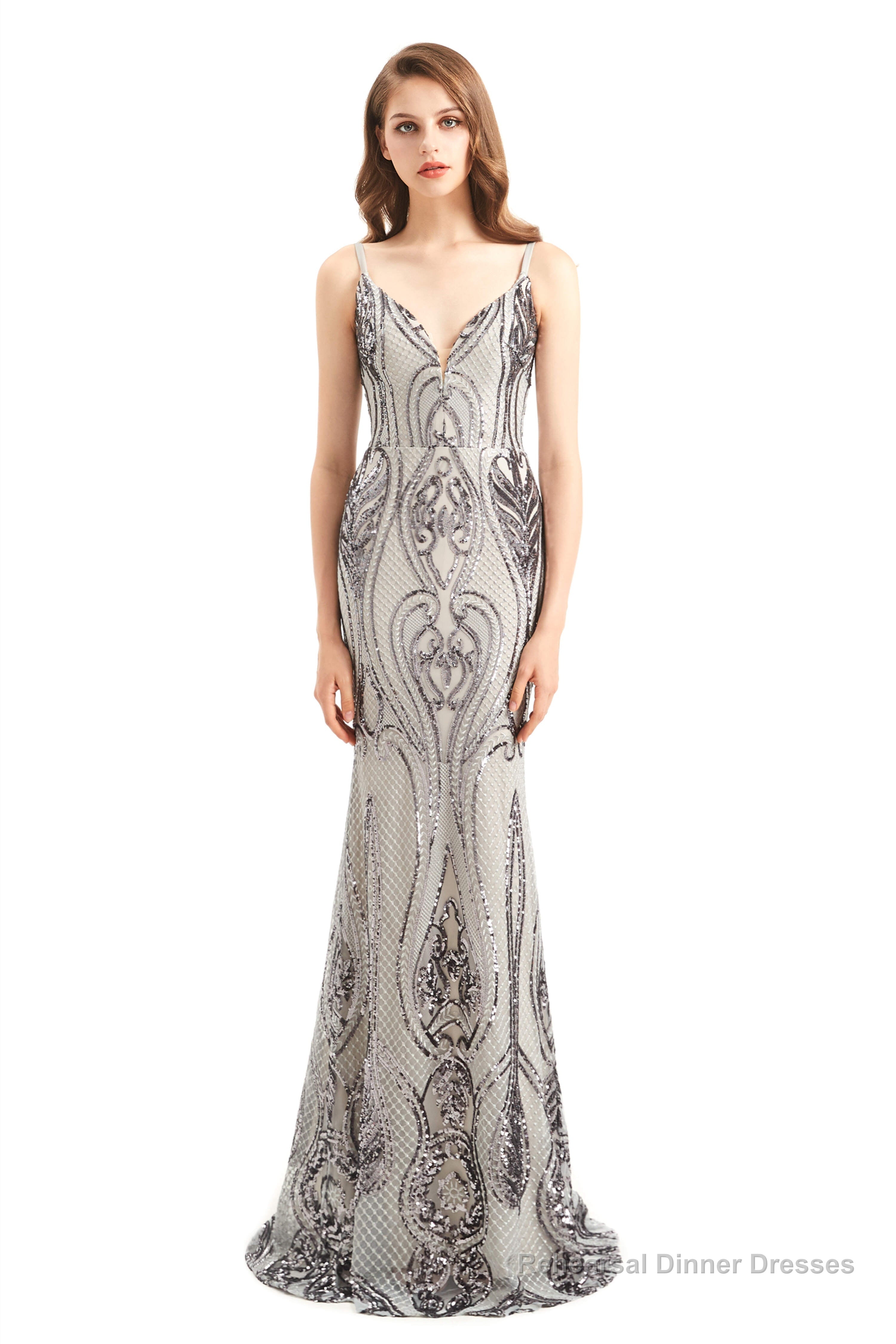 Mermaid Sequins Spaghetti Straps Prom Dresses With Detachable Train Main image