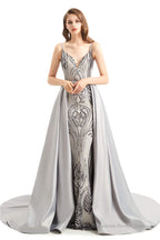 Mermaid Sequins Spaghetti Straps Prom Dresses With Detachable Train