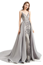 Mermaid Sequins Spaghetti Straps Prom Dresses With Detachable Train