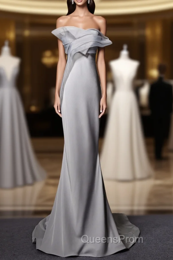 Gray Mermaid Strapless Evening Prom Dress