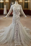 Gray Mermaid Tulle Lace Appliques Long Sleeve Evening Prom Dress