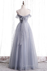 Gray One Shoulder Tulle Long Evening Prom Dress Gray Tulle Evening Dress