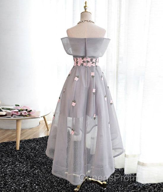 Gray Organza Hight-Low Evening Prom Dress, Gray Bridesmaid Dress Secondary image