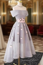 Gray Organza Hight-Low Evening Prom Dress, Gray Bridesmaid Dress