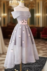 Gray Organza Hight-Low Evening Prom Dress, Gray Bridesmaid Dress