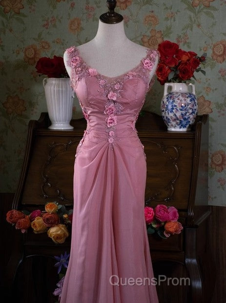 Gray Pink Retro Mermaid V-Neck Chiffon Beaded Long Evening Prom Dress Sweet Applique Birthday Dress Secondary image