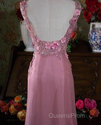 Gray Pink Retro Mermaid V-Neck Chiffon Beaded Long Evening Prom Dress Sweet Applique Birthday Dress