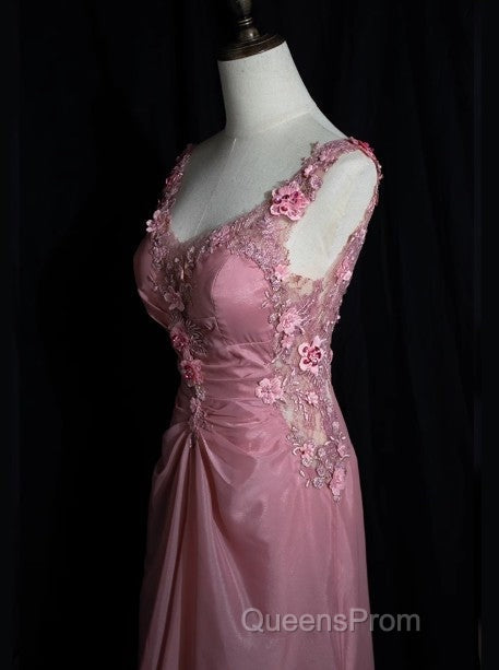 Gray Pink Retro Mermaid V-Neck Chiffon Beaded Long Evening Prom Dress Sweet Applique Birthday Dress