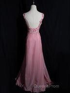 Gray Pink Retro Mermaid V-Neck Chiffon Beaded Long Evening Prom Dress Sweet Applique Birthday Dress