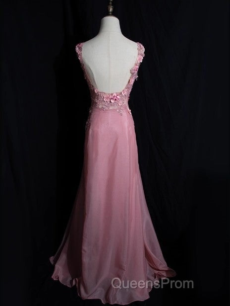 Gray Pink Retro Mermaid V-Neck Chiffon Beaded Long Evening Prom Dress Sweet Applique Birthday Dress