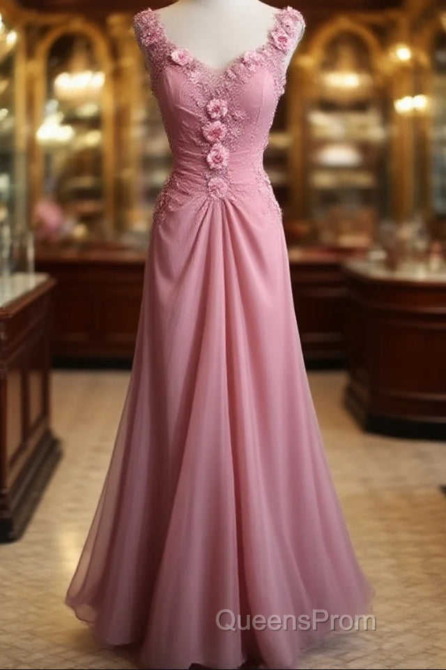 Gray Pink Retro Mermaid V-Neck Chiffon Beaded Long Evening Prom Dress Sweet Applique Birthday Dress Main image
