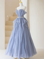 Gray Purple Tulle Long Classy Prom Dress, Purple A Line Prom Dress