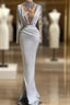 Gray Robe De Soiree Sheath Long Sleeves Beaded See Through Sexy Long Evening Prom Dress Evening Prom Gown Evening Dress