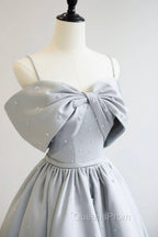 Gray Satin Long Evening Prom Dress, A-Line Spaghetti Straps Evening Graduation Dress