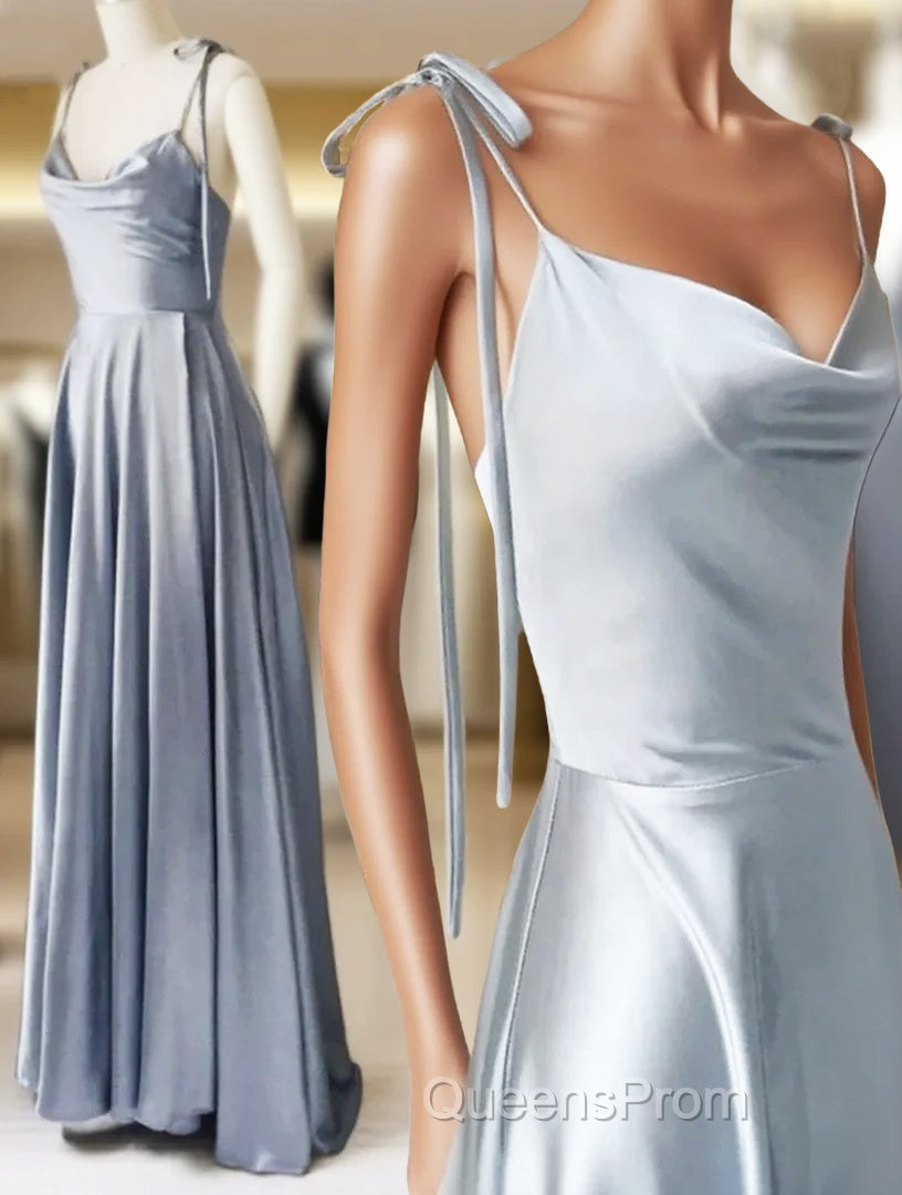 Gray Satin Spaghetti Straps Evening Prom Dress Main image