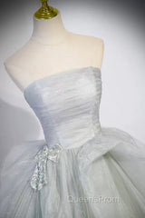 Gray Strapless Long Evening Dress, Gray Tulle Evening Dress Party Dress