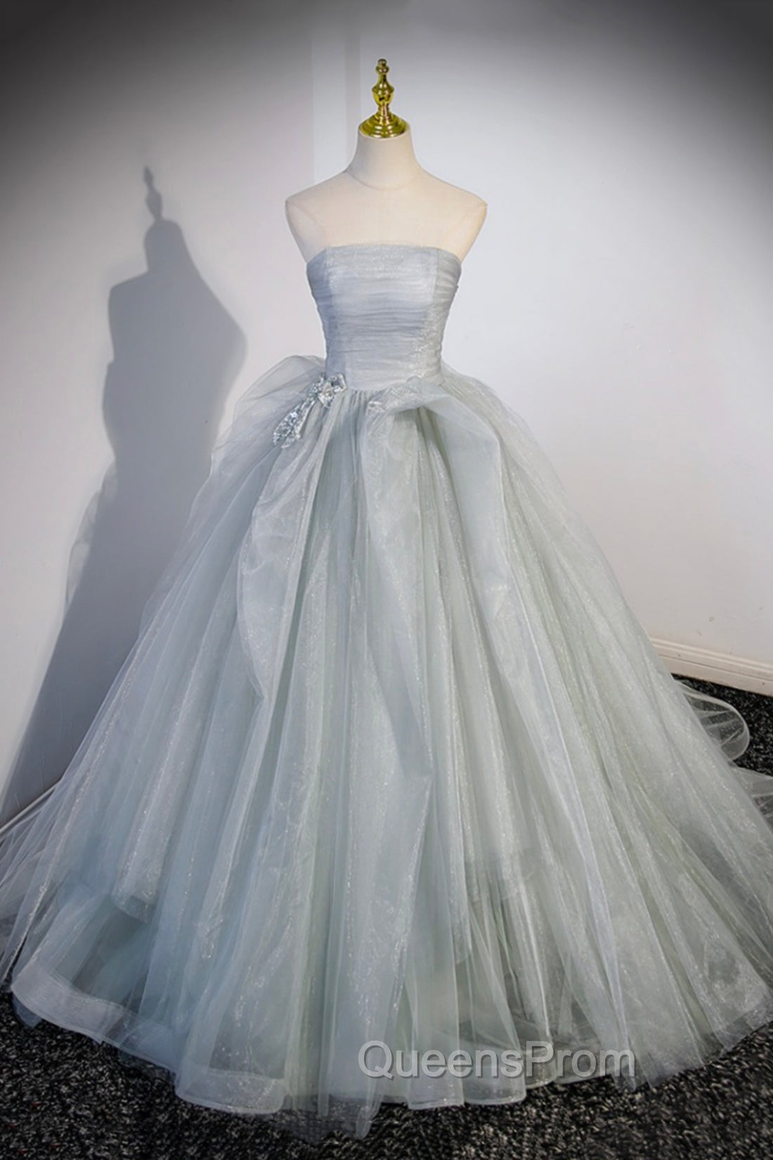 Gray Strapless Long Evening Dress, Gray Tulle Evening Dress Party Dress Main image