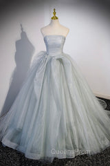 Gray Strapless Long Evening Dress, Gray Tulle Evening Dress Party Dress