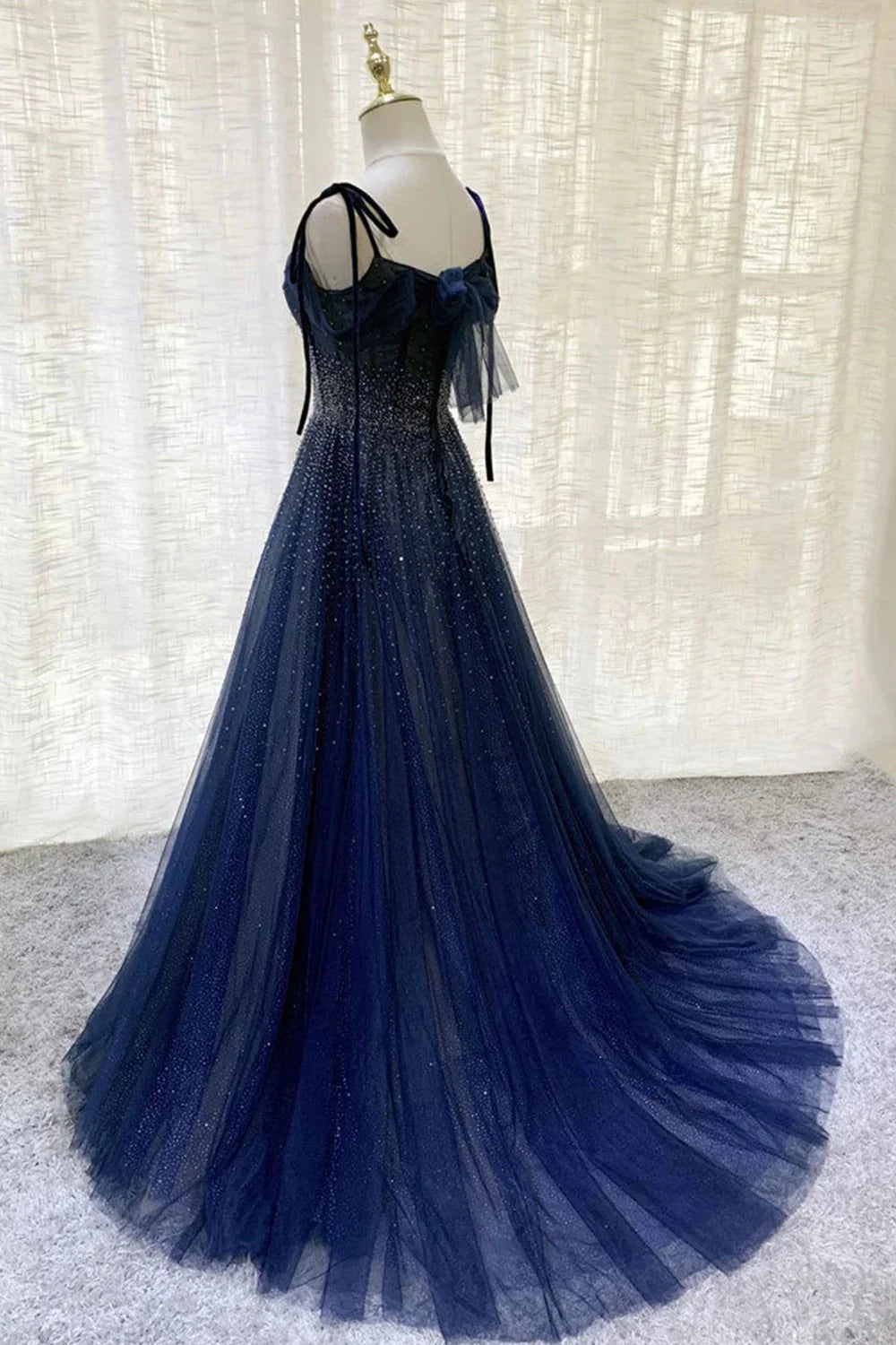 Dark Blue Gorgeous Shiny Sequins Long Elegant Tulle Ball Gown Classy Evening Dress Secondary image