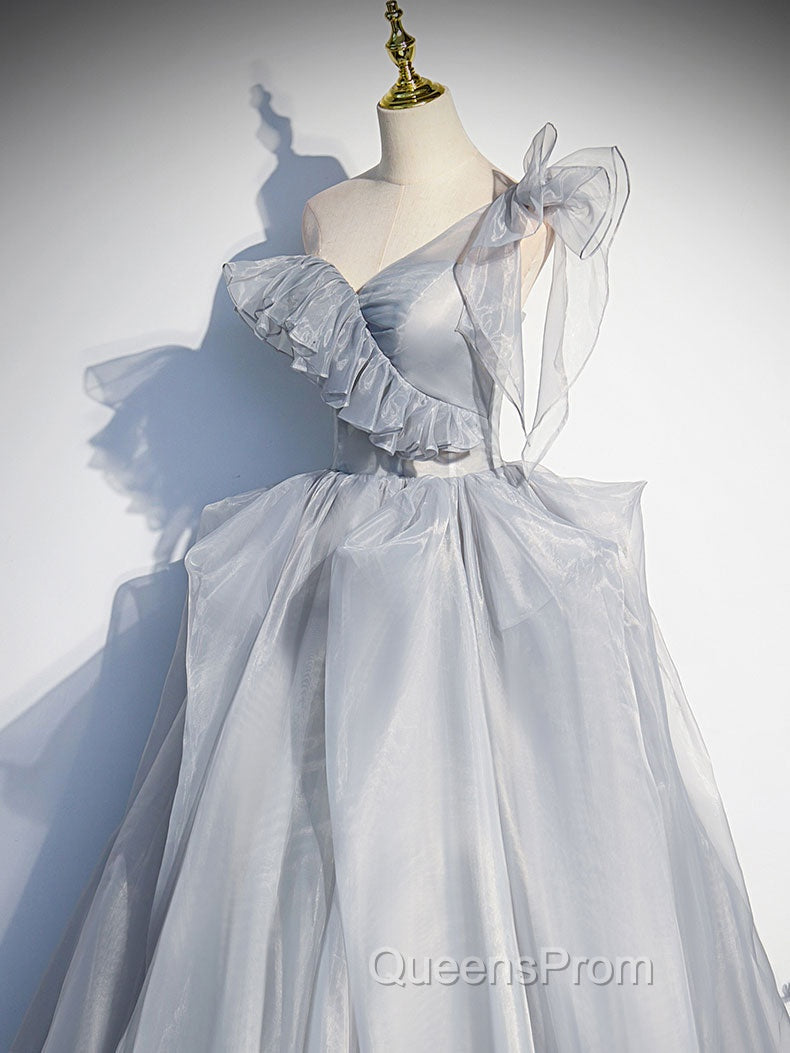 Gray Sweetheart Tulle Long Evening Prom Dress, Gray Evening Dress