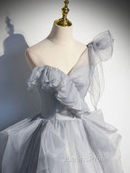 Gray Sweetheart Tulle Long Evening Prom Dress, Gray Evening Dress