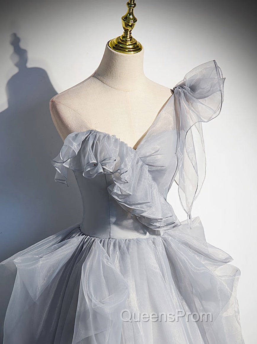 Gray Sweetheart Tulle Long Evening Prom Dress, Gray Evening Dress