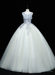 Gray Tulle Appliques Sequins Quinceanera Dress
