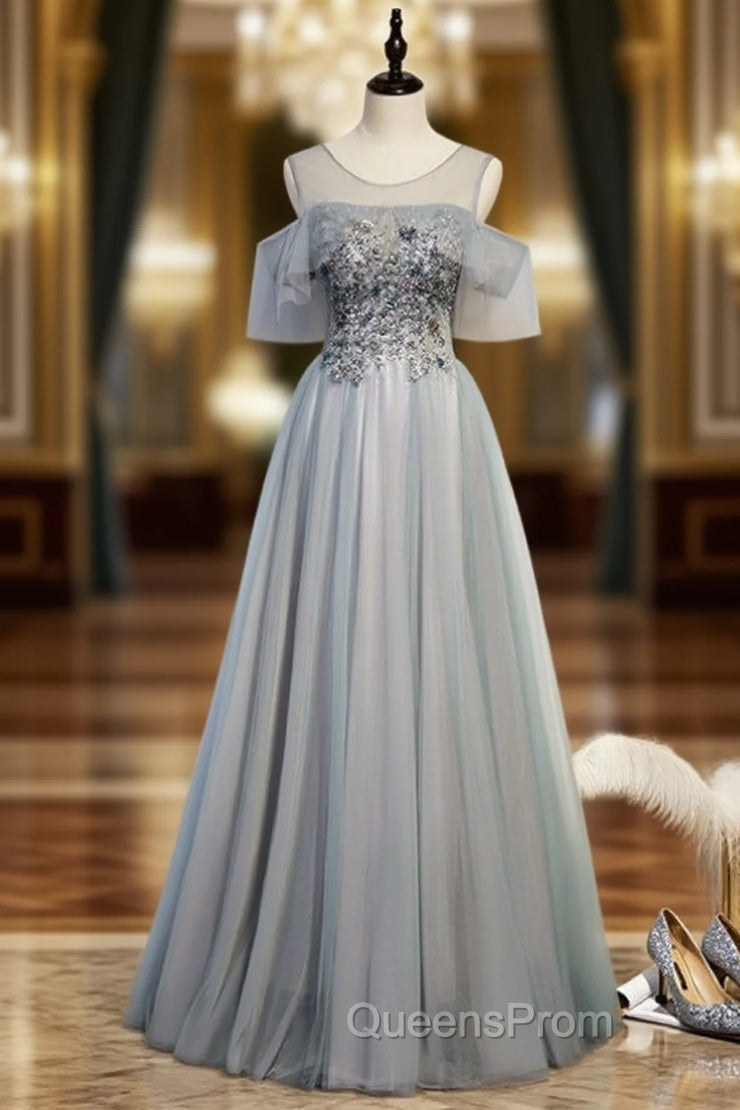 Gray Tulle Beading Sequins Evening Prom Dress Main image