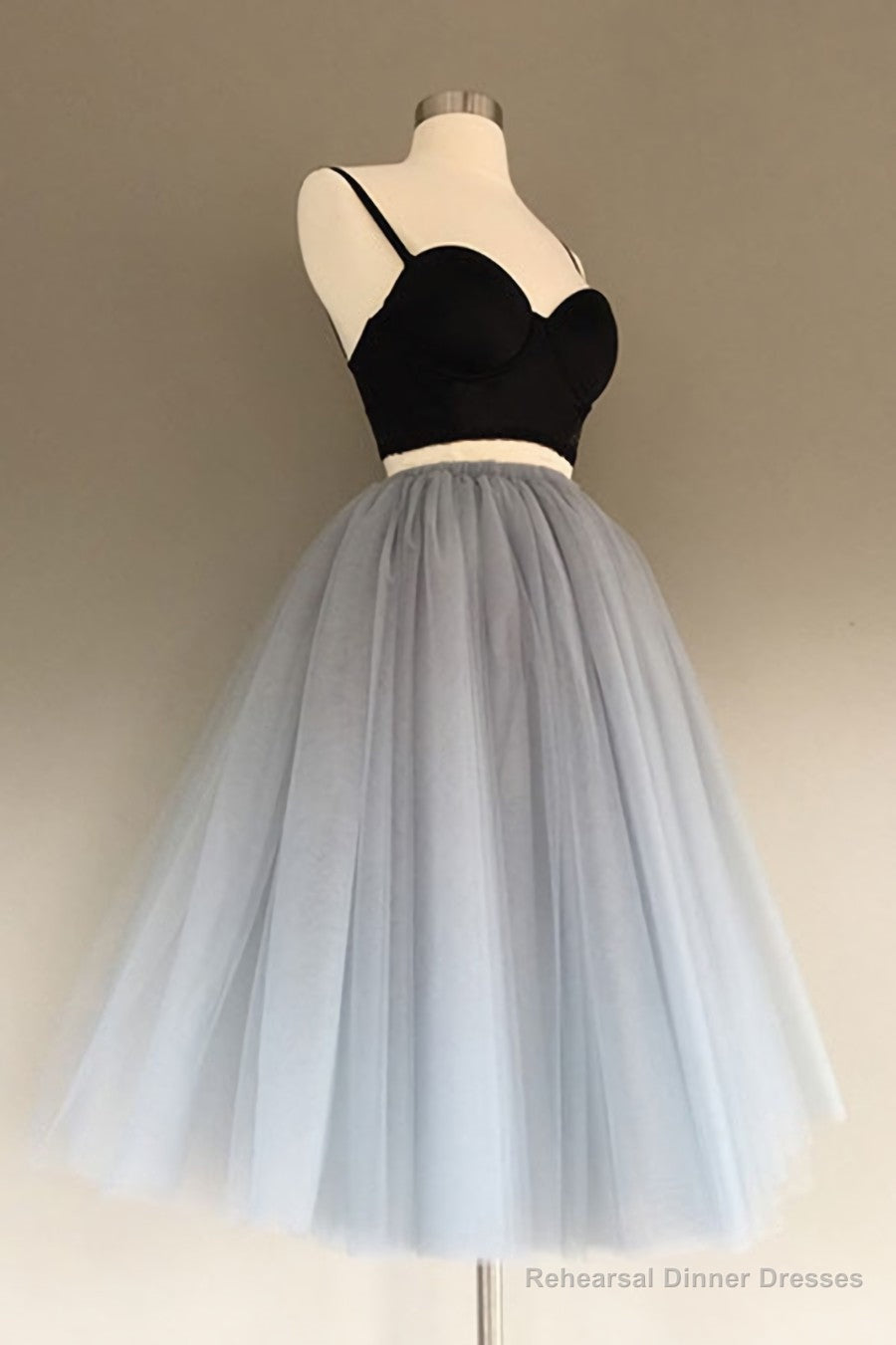 Gray Tulle Charming A-Line Two-Piece Short Homecoming Dress,Cocktail Dress Secondary image