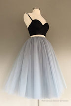 Gray Tulle Charming A-Line Two-Piece Short Homecoming Dress,Cocktail Dress