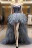 Gray Tulle  Sweetheart Evening Prom Dress