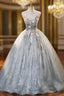 Gray Tulle Lace Appliques Quinceanera Dress