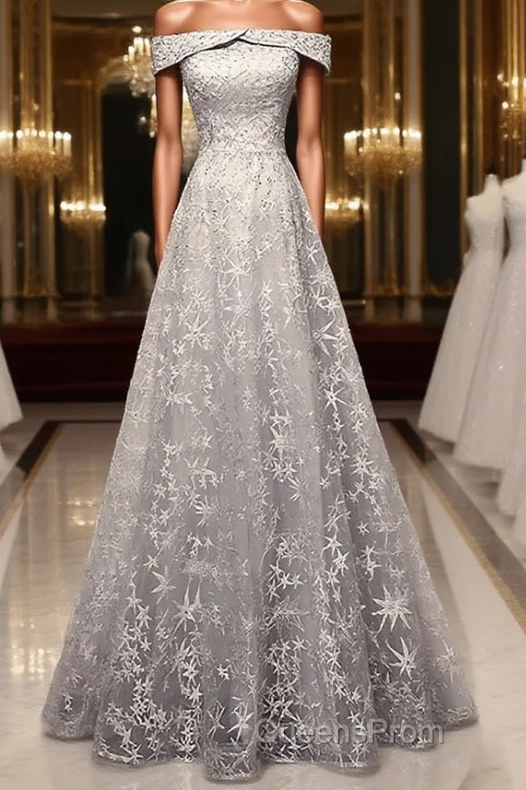 Gray tulle lace long Evening Prom Dress, lace tulle bridesmaid Dress Main image