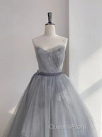 Gray Tulle Lace Long Evening Prom Dress Sweet 16 Dress A Line Off Shoulder December Wedding Guest Dress