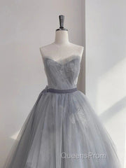 Gray Tulle Lace Long Evening Prom Dress Sweet 16 Dress A Line Off Shoulder December Wedding Guest Dress