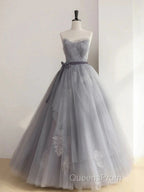 Gray Tulle Lace Long Evening Prom Dress Sweet 16 Dress A Line Off Shoulder December Wedding Guest Dress