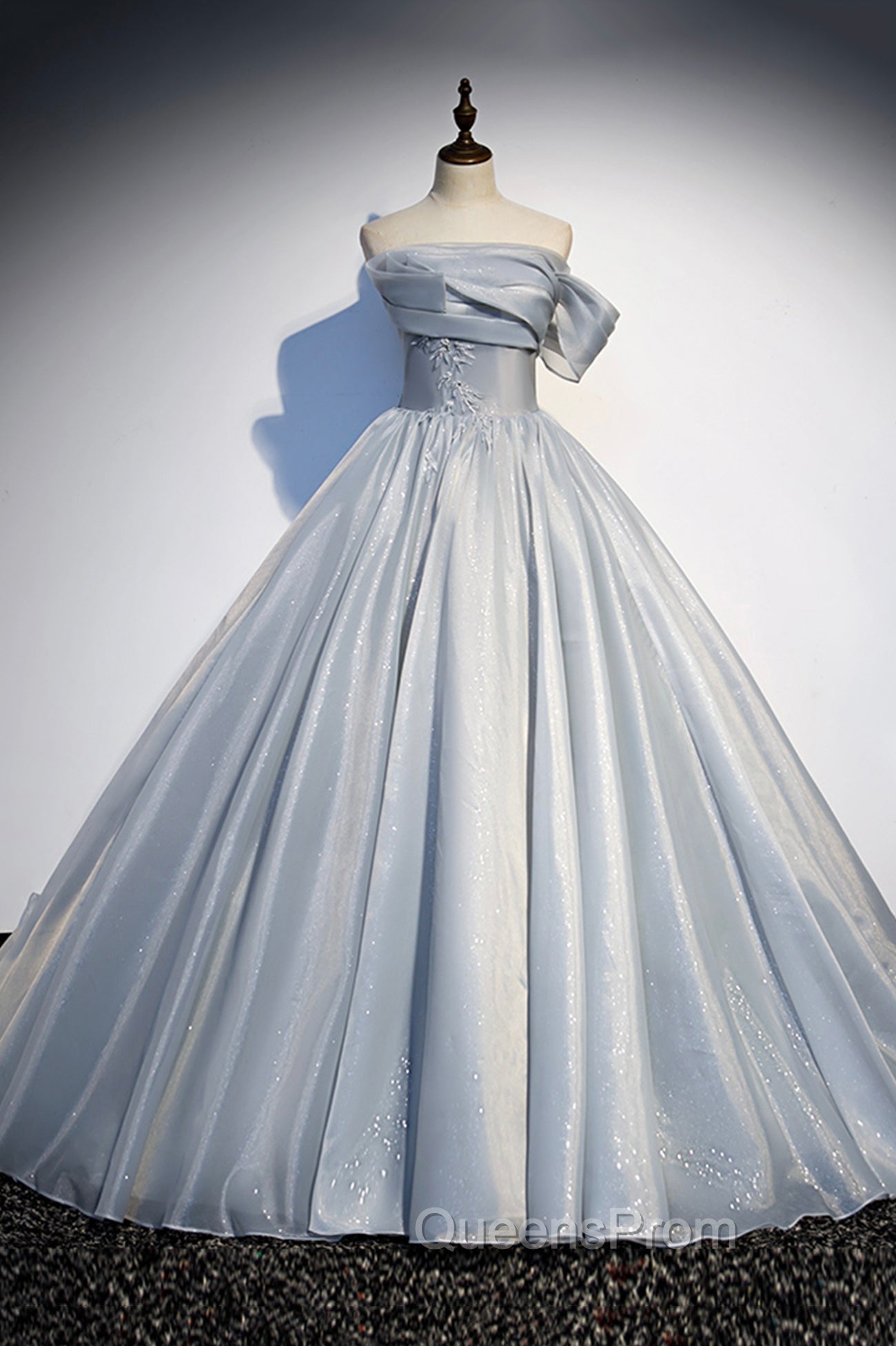 Gray Tulle Long A-Line Evening Prom Dress, Gray Strapless Evening Gown Main image