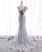 Gray Tulle Mermaid Long Evening Prom Dress Gray Tulle Evening Dress