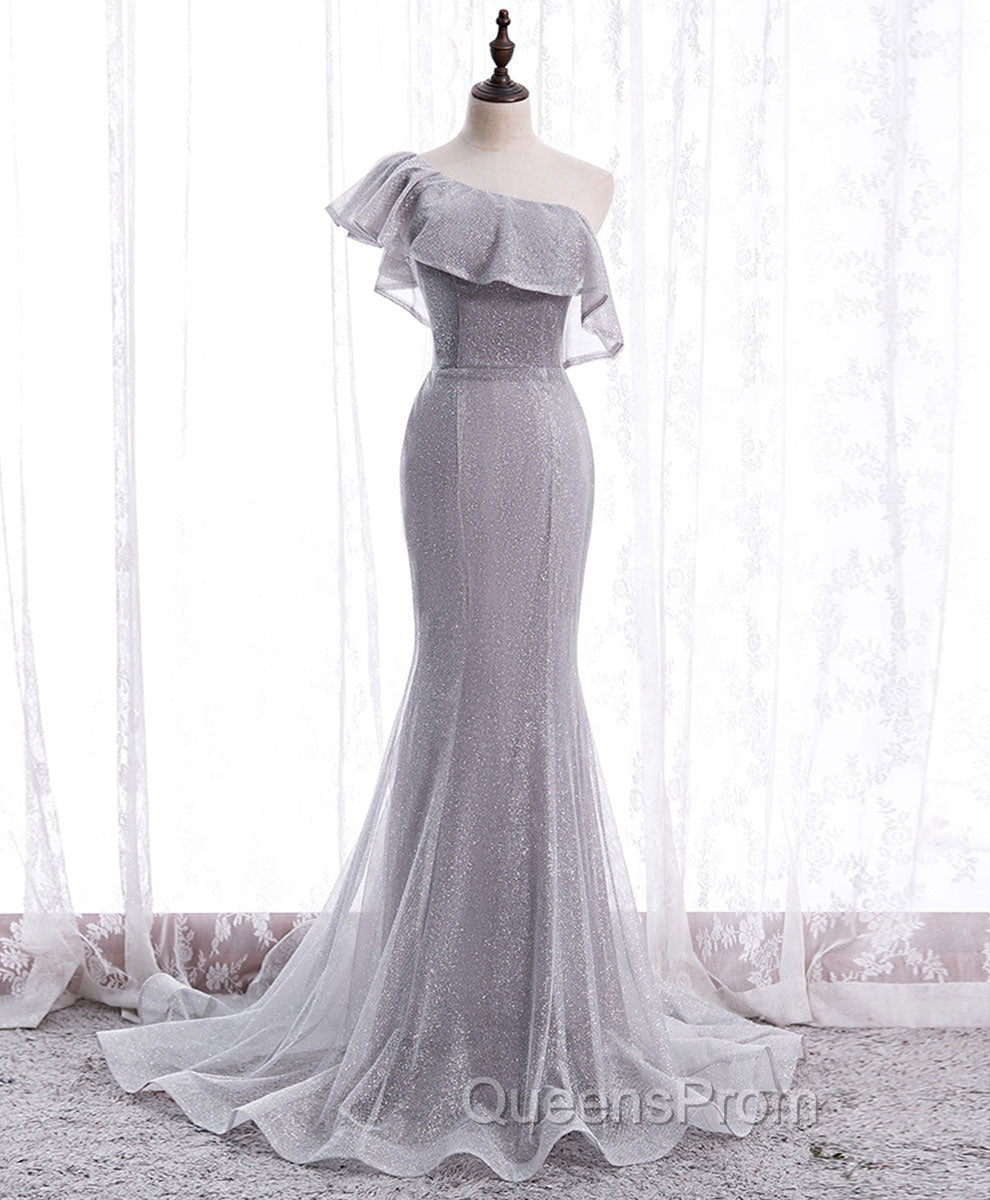 Gray Tulle Mermaid Long Evening Prom Dress Gray Tulle Evening Dress Secondary image